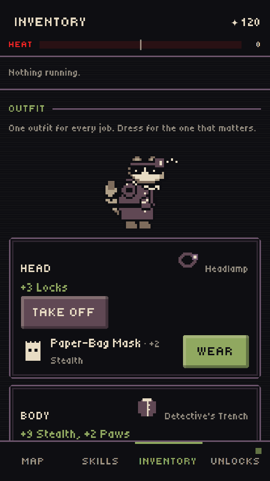 The raccoon's outfit: a trench coat and a paper-bag mask